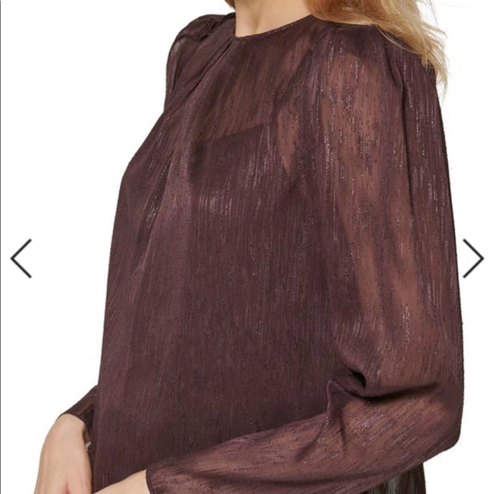 SALE DKNY sheer shimmer blouse Bordeaux